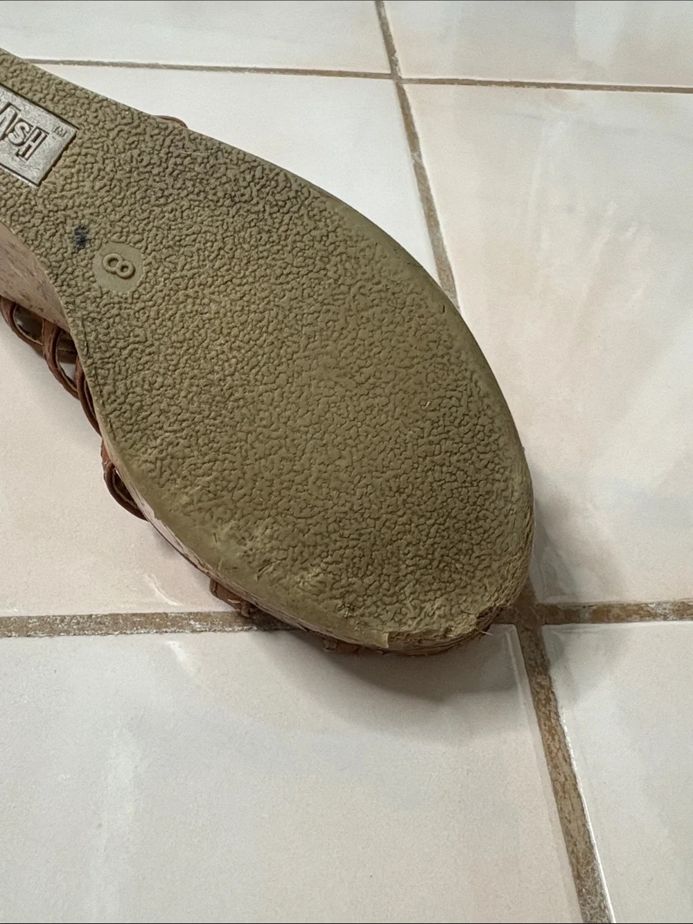 Brash Brown Lace-Up Cork Wedge Sandals. Size  8
